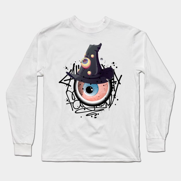 Monster Eye with Witch Hat Graffiti Long Sleeve T-Shirt by Mister Graffiti